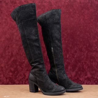 Born Women Black Distressed Suede Stacked Heel OTK Zip Boots sz 9.5