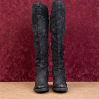 Born Women Black Distressed Suede Stacked Heel OTK Zip Boots sz 9.5