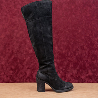 Born Women Black Distressed Suede Stacked Heel OTK Zip Boots sz 9.5