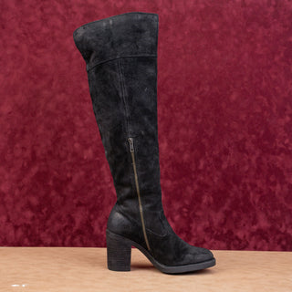 Born Women Black Distressed Suede Stacked Heel OTK Zip Boots sz 9.5