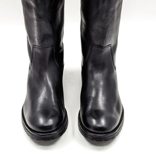 Frye Women Melissa Button 2 Slip on Lug Sole Leather Black Riding Boots size 8.5