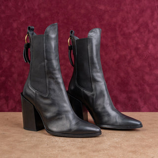 Frame Paris Wmn Black Fine Leather Western Clasic Pointy Chelsea Boots 8US EUR38