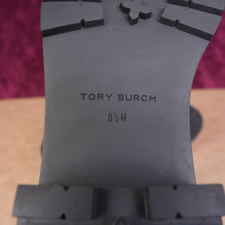 Tory Burch Women Black Suede TT Logo Lug fashion Chelsea Boots sz 8.5