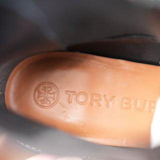 Tory Burch Women Black Suede TT Logo Lug fashion Chelsea Boots sz 8.5