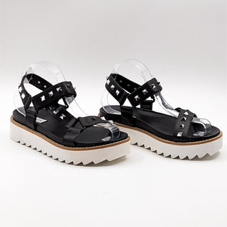 Steven New York Women Cady Vegan Black Leather Studded Platform Sandals 7.5M