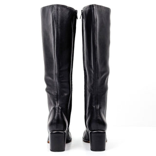 Vince Women Highland Black Leather Wide Calf Retro Round Knee Boots size 8