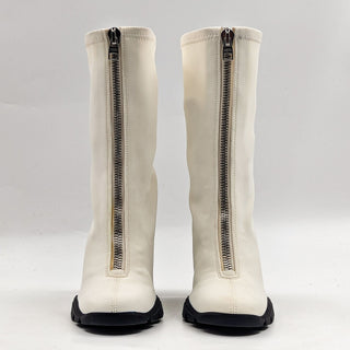 Alexander Mcqueen Women Scuba Sock Ivory Fabric Heel Zip Boots sz 6.5US EUR37