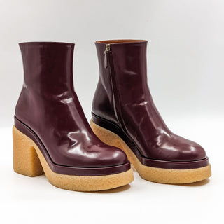 Chloe Women Kurtys Burgundy Leather Retro Chunky Platform Boots sz 9US EUR 39