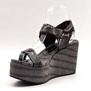 Pedro Garcia Women Python Pietra Print Grey Leather Wedge Sandals 7US EUR 37.5