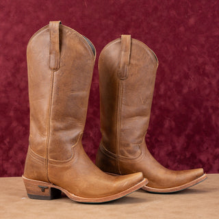 Lane Women Emma Plain Brown Leather Western Cowboy Snip Toe Boots sz 6.5