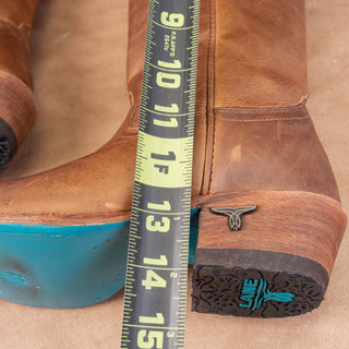 Lane Women Emma Plain Brown Leather Western Cowboy Snip Toe Boots sz 6.5