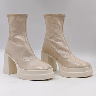 Free People Wmn Double Stack Y2k 90s Platform Cream Leather Boots 9.5US EUR 40