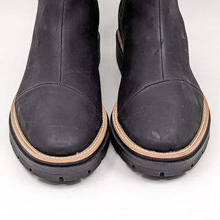TOMS Women Dakota Elastic Panel Black Leather Lug Chelsea Boots size 11