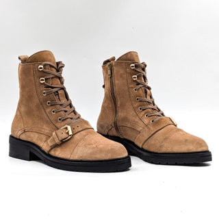 AllSaints Donita Women Tan Suede Zip Lace Buckle Combat boots sz 10.5US EUR41