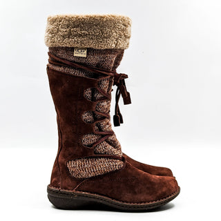 UGG Women Torrey Woven Brown Suede Leather Shearling Lined Winter Boots Sz 6