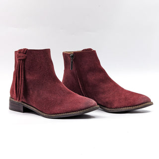 Karl Lagerfeld Paris Women Sixte Burgundy Suede Tassel Ankle Boots size 6