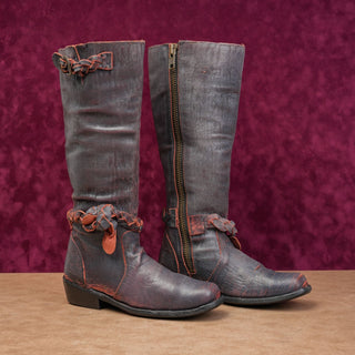 Bed Stu Women Bench Distress Aqua Orange Leather Boho Cottage Zip Boots sz 6