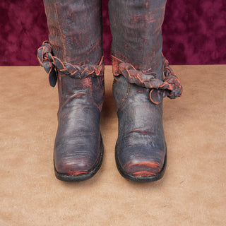 Bed Stu Women Bench Distress Aqua Orange Leather Boho Cottage Zip Boots sz 6