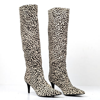 Marc Fisher Women Ginnie Leopard Print Calf Hair Pointy Toe Boots size 9.5