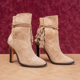 Joie Women Chap Taupe Soft Suede Tassel Boho Cottage Slip-on Boots 7US EUR37