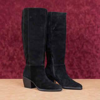Naturalizer Wmn Fae Black Suede Wide Calf Fashion Western Knee Heel Boots sz 7.5