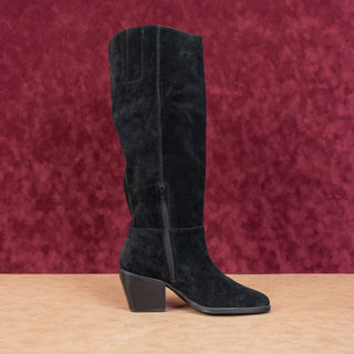 Naturalizer Wmn Fae Black Suede Wide Calf Fashion Western Knee Heel Boots sz 7.5