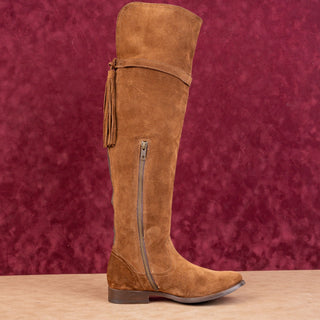 Frye Women Molly Tassel Brown Suede Zip Festival Party OTK Boots sz 6