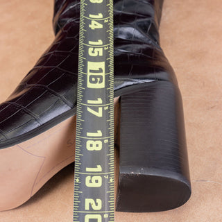 Franco Sarto Women Pointed Toe Croc Print Black Leather fashion Knee Boots 8.5