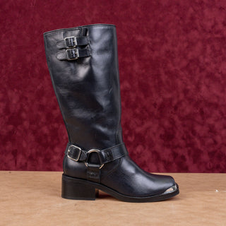 Dolce Vita Women Evi Black Leather Moto Biker Metal Harness Boots sz 6