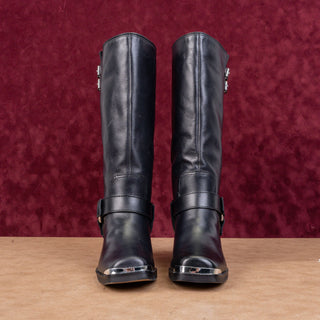 Dolce Vita Women Evi Black Leather Moto Biker Metal Harness Boots sz 6