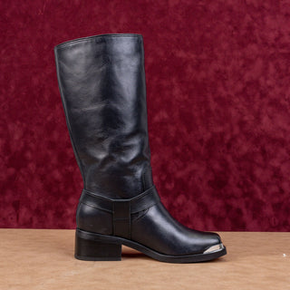 Dolce Vita Women Evi Black Leather Moto Biker Metal Harness Boots sz 6