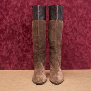 Salvatore Ferragamo Women Brown Leather Suede Riding Wedge Fashion Boots sz 10