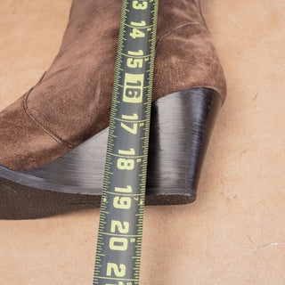 Salvatore Ferragamo Women Brown Leather Suede Riding Wedge Fashion Boots sz 10