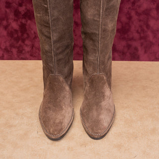 Salvatore Ferragamo Women Brown Leather Suede Riding Wedge Fashion Boots sz 10