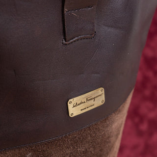 Salvatore Ferragamo Women Brown Leather Suede Riding Wedge Fashion Boots sz 10