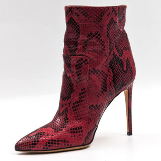 Paris Texas Women Stiletto Red Leather Python Print Pointy Toe boots 8.5US 39EUR