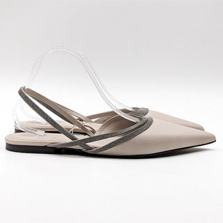 Brunello Cucinelli Women Nappa Beige Leather Slingback Flats Size 11US EUR41