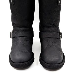 UGG Australia Women Sutter Black Leather Dual Buckle Moto Biker Boots size 6