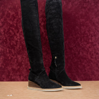 Paloma Barcelo Women Serafine Black Suede Wedge Fashion OTK Boots sz 7.5 EUR 38