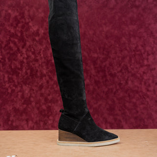 Paloma Barcelo Women Serafine Black Suede Wedge Fashion OTK Boots sz 7.5 EUR 38