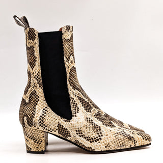 Paris Texas Python Print Leather Heel Stretch Panel Ankle Boots 7US EUR37.5