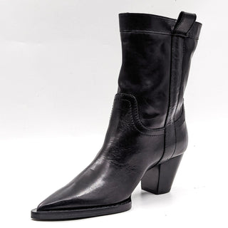 AGL Women Black Leather Western Cowboy Ankle Pointy Boots size 6US EUR 36.5