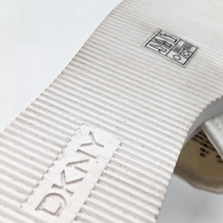 DKNY Women Brand Logo Embossed Flat Slide White Fabric Sandals size 8M