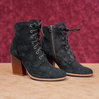 Kork Ease Women Elfa Black Suede Lace-up Victorian Granny Zip Ankle Boots size 8