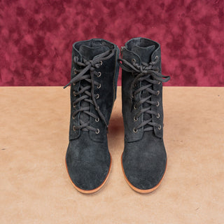 Kork Ease Women Elfa Black Suede Lace-up Victorian Granny Zip Ankle Boots size 8