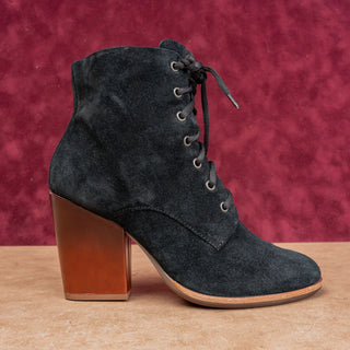 Kork Ease Women Elfa Black Suede Lace-up Victorian Granny Zip Ankle Boots size 8