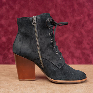 Kork Ease Women Elfa Black Suede Lace-up Victorian Granny Zip Ankle Boots size 8