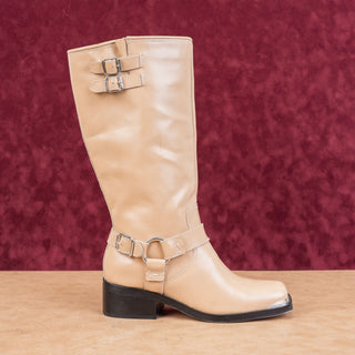 Dolce Vita Women Evi Tan Leather Moto Biker Metal Harness Boots sz 9