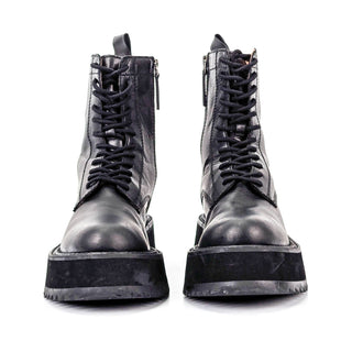 Zara Women Black Leather Lace-up Zip Platform Ankle Combat Boots sz 6.5US EUR37