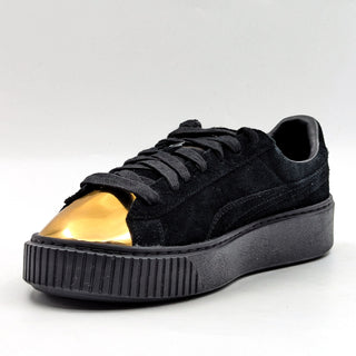 Puma Women Gold Metallic Black Suede Platform Lace-up Sneakers size 8